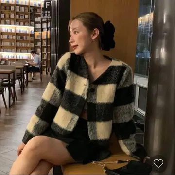 NUGU 체크 크롭 자켓 체크 블랙