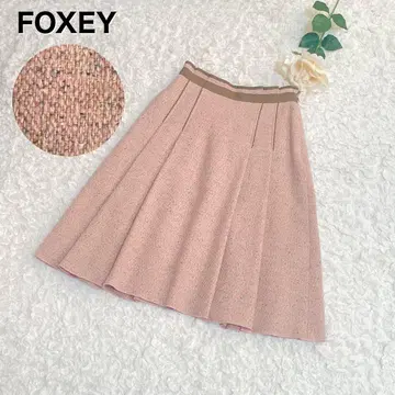 FOXEY 폭시 트위드 실크 혼방 핑크 베이지 플레어 스커트 38