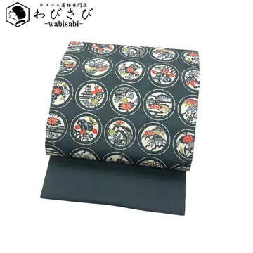 나고야 오비 시오제 형염 원형 꽃 무늬 염색 패턴 항구 탄색 O-4850