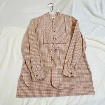 칼 헬무트 코튼 셔츠 긴팔 롱 브라운 체크 무늬