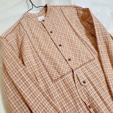 칼 헬무트 코튼 셔츠 긴팔 롱 브라운 체크 무늬