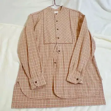 칼 헬무트 코튼 셔츠 긴팔 롱 브라운 체크 무늬