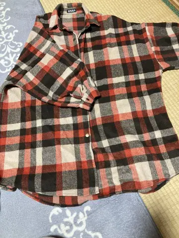 ANAP 빨간색 블랙 화이트 체크 무늬 오버 사이즈 셔츠