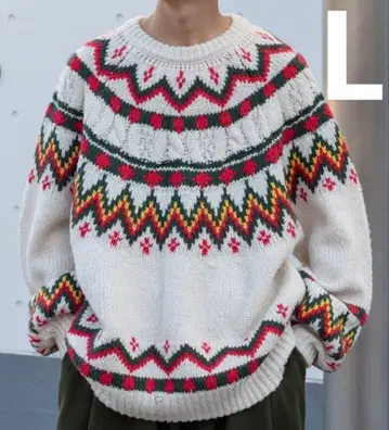 쿠티르 노르딕 무늬 니트 화이트