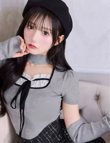 미셸 마카롱 초커 니트탑