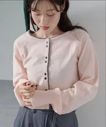 kastane 레이어드 배색 가디건 핑크