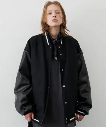 AIVER 울 가죽 바시티 자켓