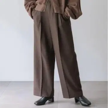 LOWRYS FARM 라나테크 와이드 팬츠 브라운 체크 L 새상품