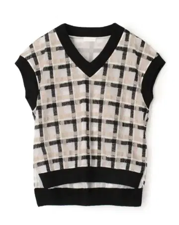 TOMORROWLAND 헤어리 플래드 자수 콤비 V넥 베스트