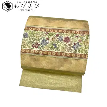 나고야 오비 가로 줄기 꽃무늬 직조 무늬 금실 골드 컬러 O-3845