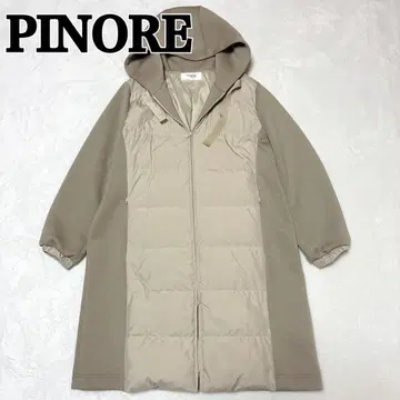 새상품급 피노레 PINORE 다운 코트 이소재 절개 38 베이지