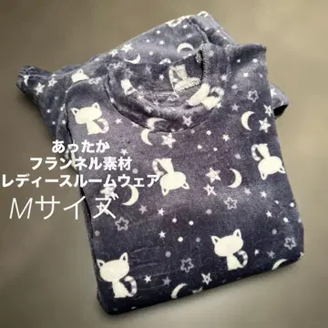 새상품 고양이 패턴 따뜻한 플란넬 여성용 룸웨어 네이비 M