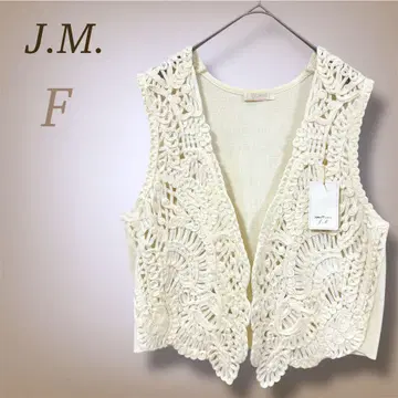 택 포함 새상품 레이스 니트 베스트 입체 디자인 레이어드 울 일본제
