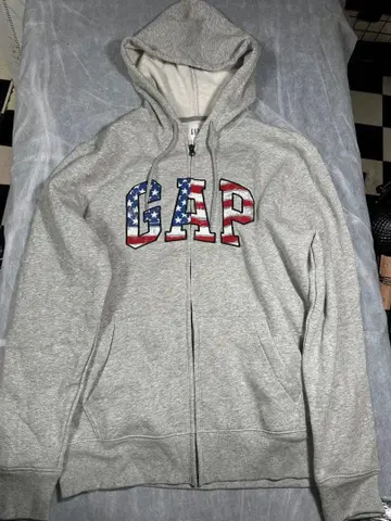 GAP 그레이 지퍼 후드티 M 사이즈 미국 국기 디자인