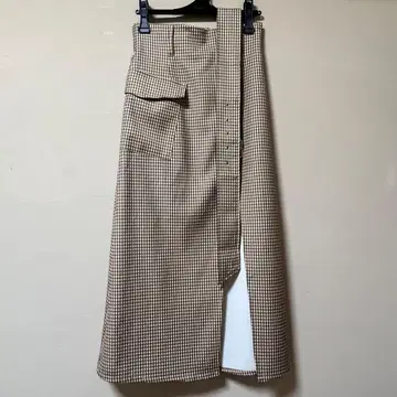 [MURUA] 깅엄 체크 비대칭 스커트 브라운 S 사이즈