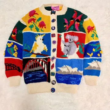 빈티지 손뜨개질 니트 가디건 총 자수 동물