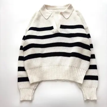 새상품급 스픽 앤 스팬 카라 부착 니트 보더 코튼