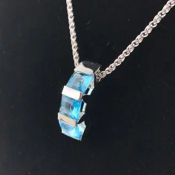 스와로브스키 목걸이 아쿠아 컬러 큐빅 실버 대형