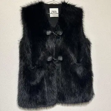 ZARA 블랙 인조 모피 베스트 S