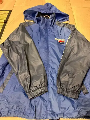 90's PEPSI 나일론 자켓 블루 레어 세로 로고 후드 부착