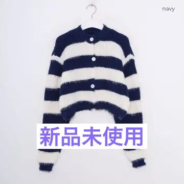 NUGU 스트라이프 크롭 가디건 네이비