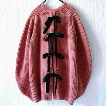 SACRA 사쿠라 백리본 가디건 M 핑크 울 알파카 혼방