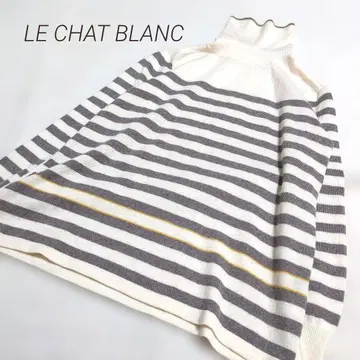 LE CHAT BLANC 울 100% 하이넥 니트 보더 스웨터