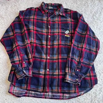 디즈니 스토어 90년대 미키마우스 자수 체크 무늬 플란넬 셔츠