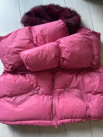 핑크 자켓 버건디 퍼 L