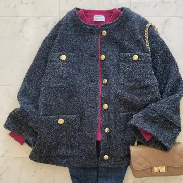 라운지 드레스 트위드 자켓 오버 사이즈 그레이