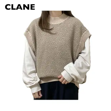 CLANE 클라네 백 슬릿 니트 베스트 디자인 니트 리본