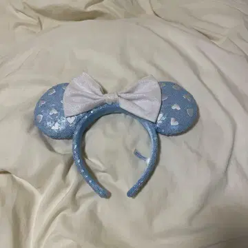 스카이블루 하트 무늬 머리띠