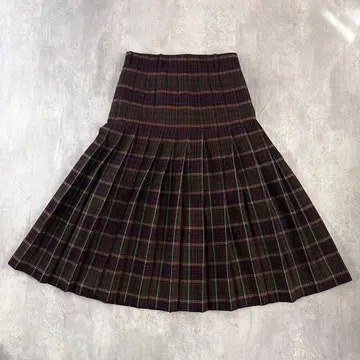 A818 [새상품급] 타탄 체크 플리츠 롱 스커트 울 가을/겨울