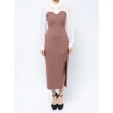 RESEXXY 셔츠 도킹 원피스 가을/겨울 고급 슬림 브라운