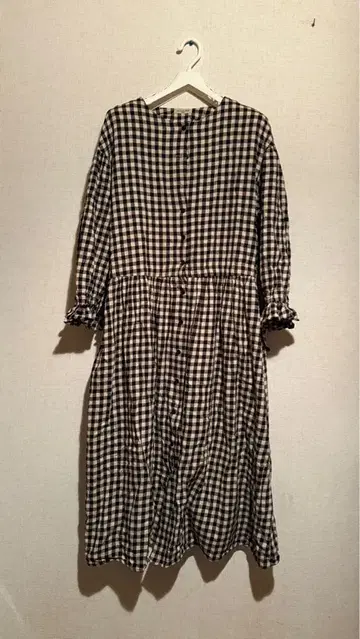 사만사 모스모스 깅엄 체크 긴팔 롱 원피스