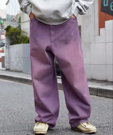 빈티지 라이크 페이드 가공 컬러 와이드 데님 팬츠