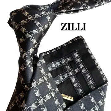 새상품급 ZILLI 지리 블랙 실버 꽃무늬 올 패턴 수트 넥타이