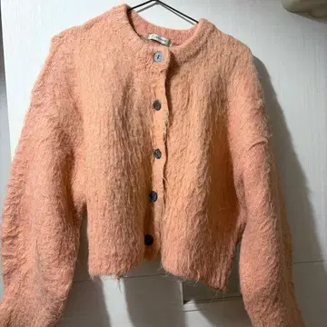 JEANASIS 핑크 샤기 니트 가디건