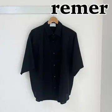 remer 리메르 블랙 레귤러 카라 반팔 셔츠