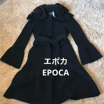 에포카 블랙 니트 플라워 모티브 코트