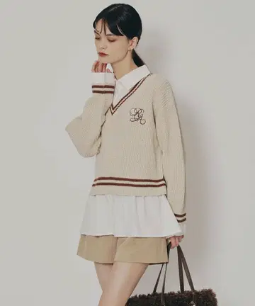 [ 새상품 ] 레이어드 셔츠 도킹 니트 풀오버