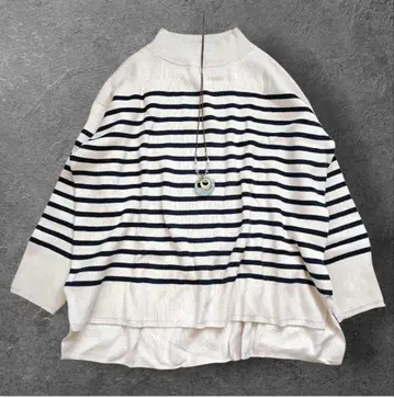 ADIEU TRISTESSE 하이넥 보더 니트 아이보리 x 네이비