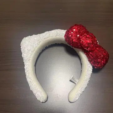 고양이 귀 머리띠 리본 포함 화이트 레드