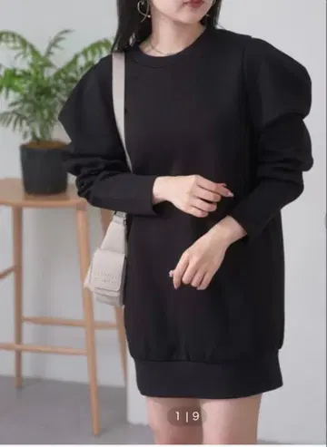 어른 모드 블랙 미니 원피스 파워 숄더 맨투맨