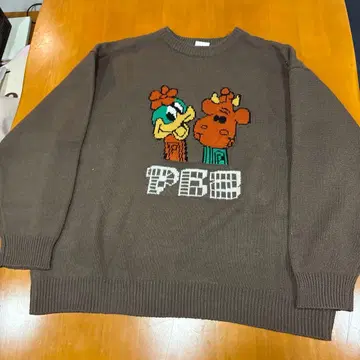 PBS 캐릭터 자수 브라운 니트 L