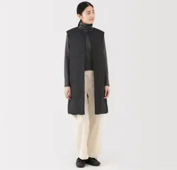 무인양품 경량 다운 포켓터블 노카라 롱 베스트 블랙 L 사이즈