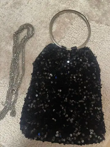 링 핸들 백 블랙 스팽글 파티 백