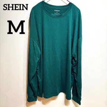 SHEIN [ M ] 그린 긴팔 티셔츠 무지 심플 상의 티셔츠