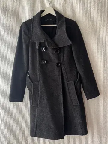 다크 그레이 더블 브레스트 롱 코트