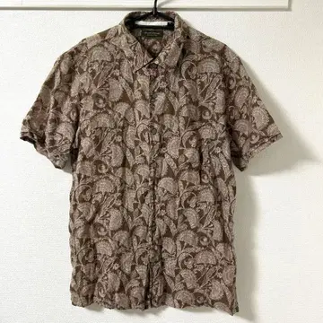 JOSEPH ABBOUD 페이즐리 무늬 린넨 반팔 셔츠 브라운